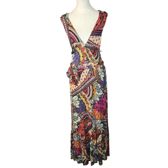 Maeve Dresses & Skirts - Maeve by Anthropologie Boho Maxi Dress Geometric Print Halter Neck Tie Waist